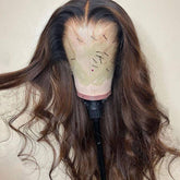 Ombre Black Roots Warm Chocolate Brown Body Wave Lace Frontal Wig